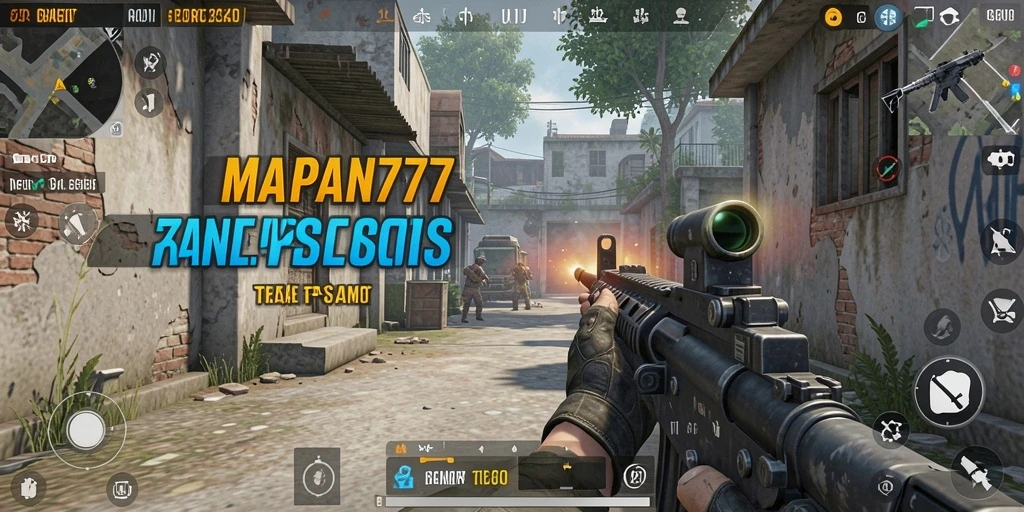 Screenshot utama gameplay MAPAN777 menampilkan aksi menembak yang intens.
